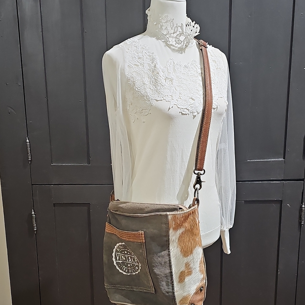 Myra Bag Beige Canvas Interior with Brown Trim Bucket Purse - Picture 2 of 10